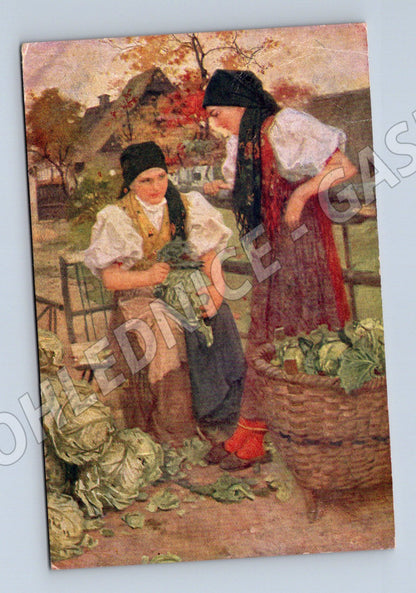 Postcard cabbage harvest folk costumes Southwest Bohemia (M8949)