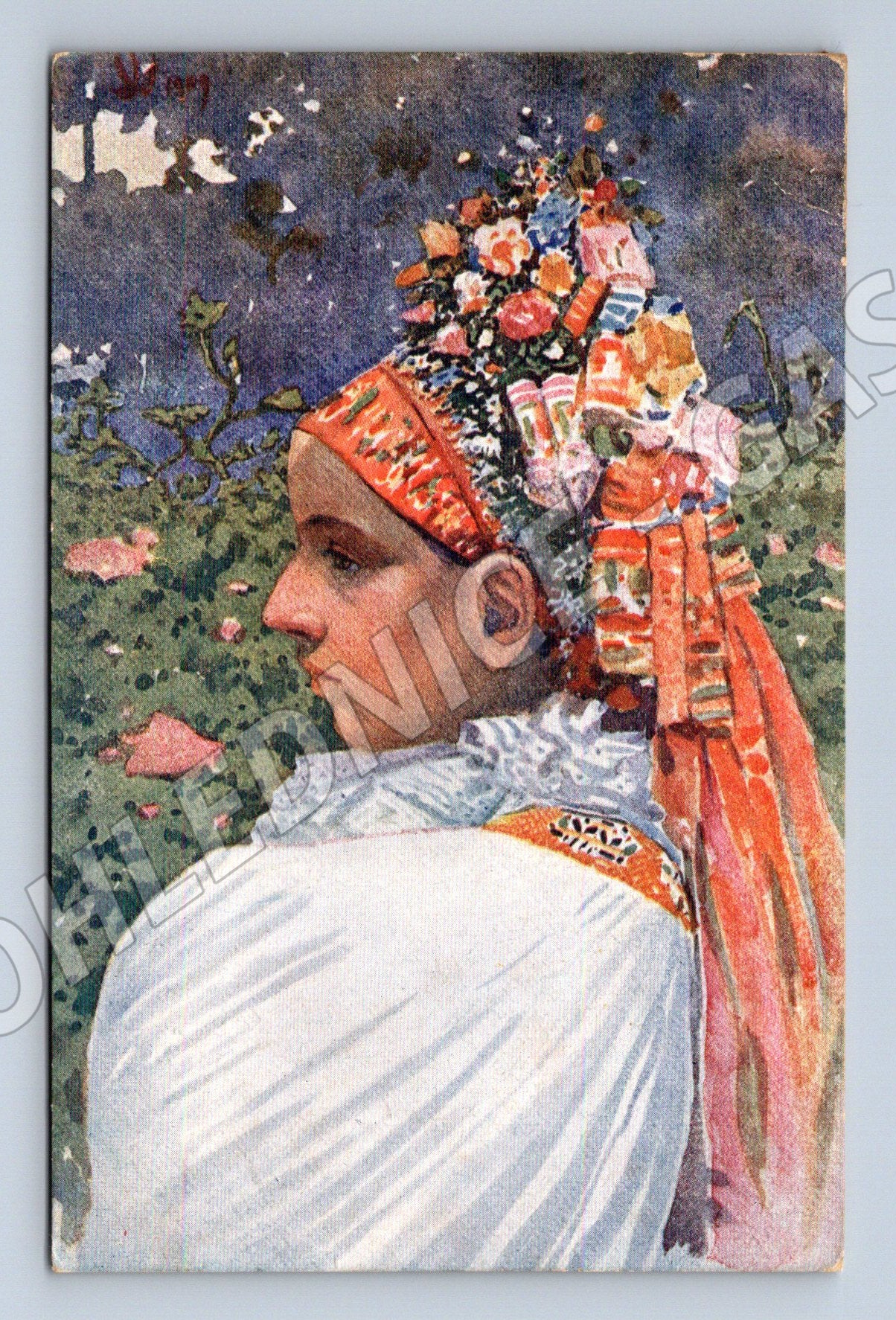 Postcard Uprka Tying a Scarf Bride H Lhota (M8955)