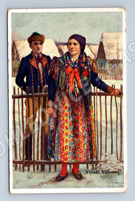 Pohlednice Vánoce český lidový kroj J Strnad (M8959)