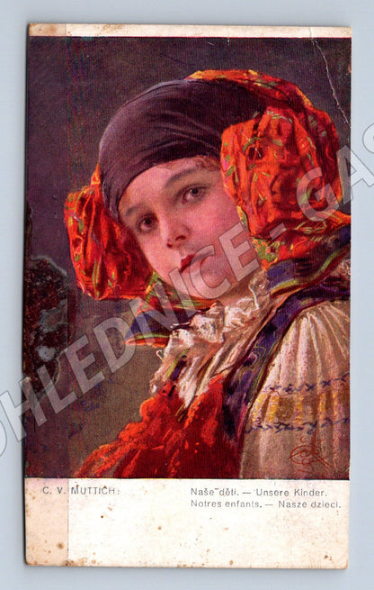 Postcard Our Children 1917 Muttich RU stamp (M8966)