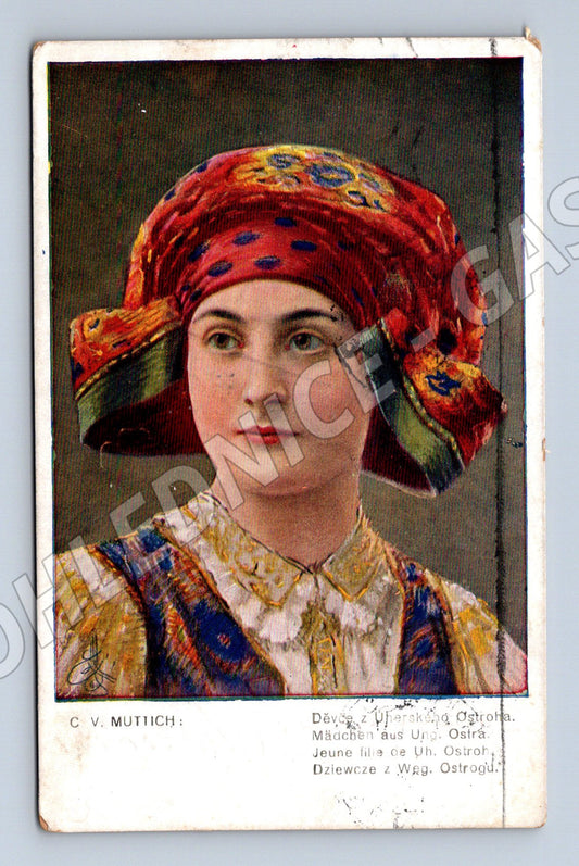 Pohlednice dívka v kroji Uherský Ostroh 1921 (M8969)