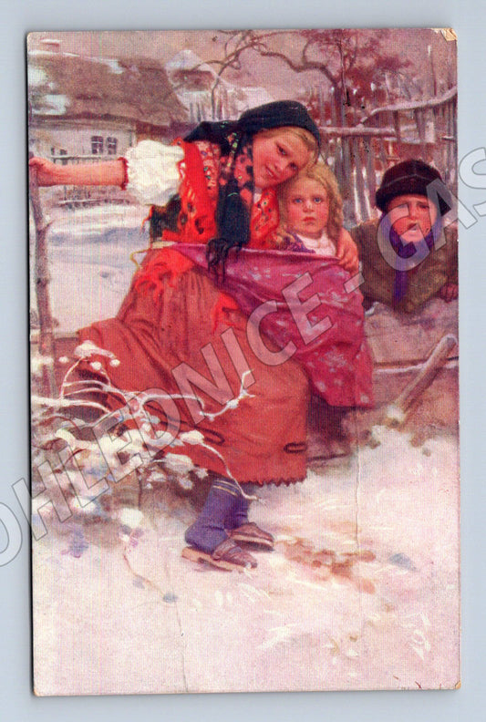 Pohlednice Obrazy z Chodska děti v kroji 1915 (M8974)