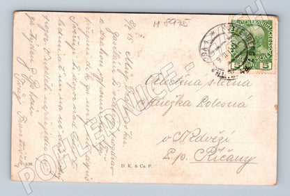 Postcard Give a kiss couple in traditional costume 1916 (M8975)