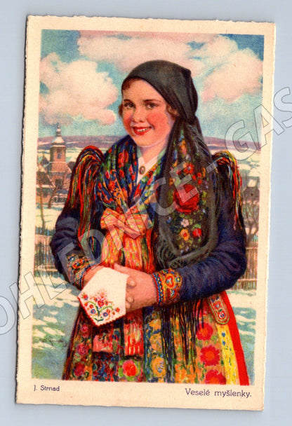 Postcard Happy Thoughts folk costume Šimand (M8980)