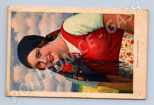Postcard girl in traditional ethnography old (M8988)