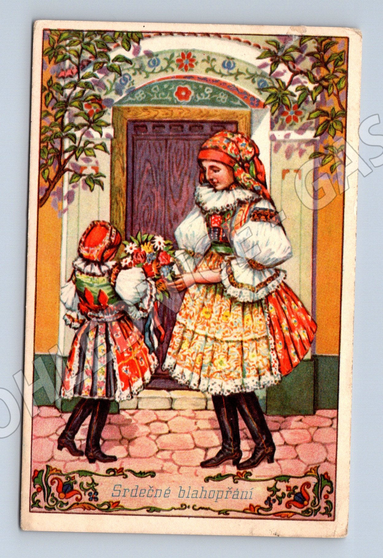 Postcard folk costume Heartfelt congratulations 1949 (M8999)