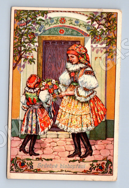 Postcard folk costume Heartfelt congratulations 1949 (M8999)