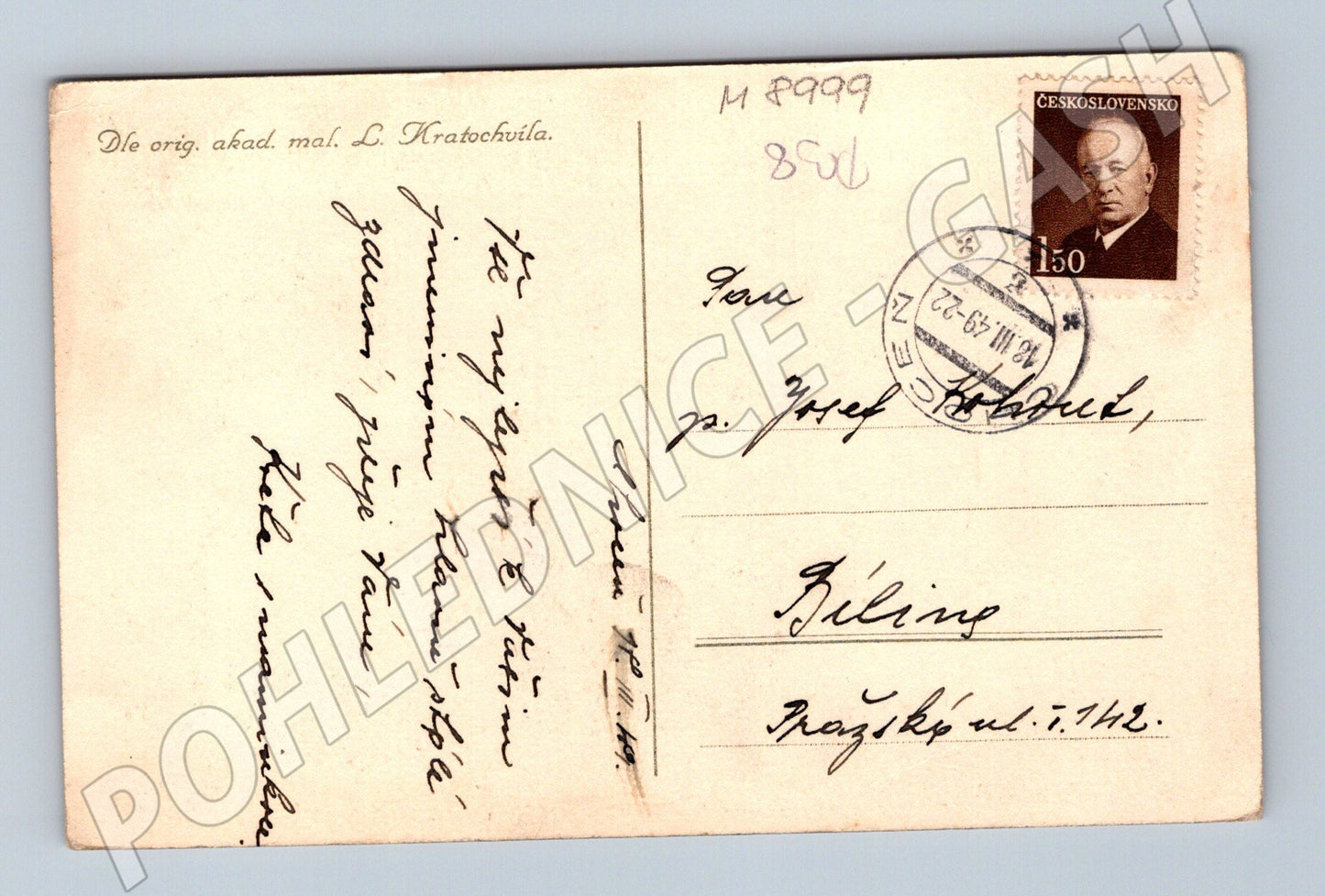 Postcard folk costume Heartfelt congratulations 1949 (M8999)