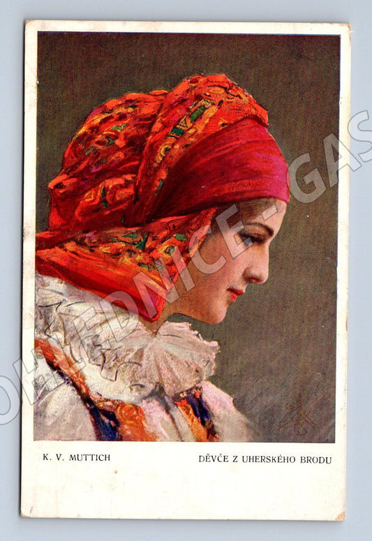 Postcard of a girl from Uherský Brod Muttich 1908 (M9002)