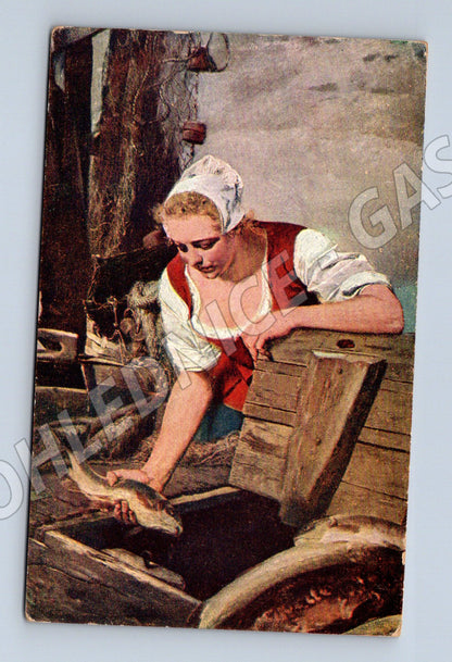 Postcard Fish Seller J Wagner Ethnography (M9013)