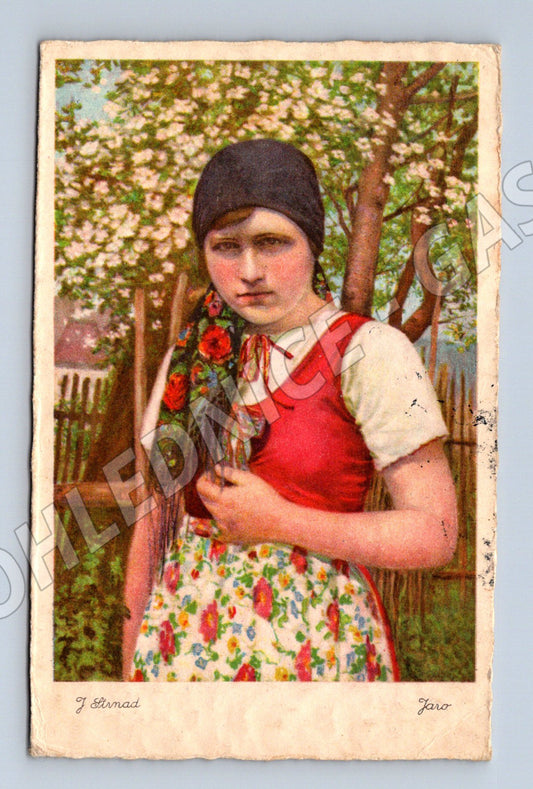 Postcard girl in folk costume sent in 1939 (M9015)