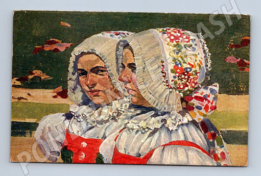 Pohlednice Uprka ženy z Petrova v čepcích 1952 (M9022)