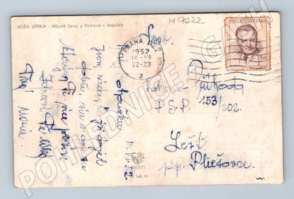 Pohlednice Uprka ženy z Petrova v čepcích 1952 (M9022)