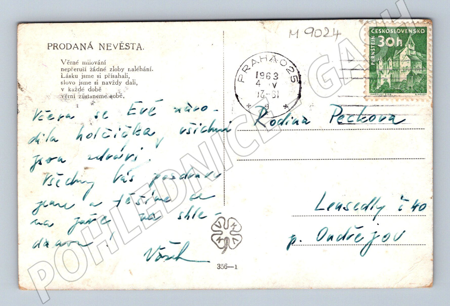 Pohlednice Prodaná nevěsta folklór kroje 1963 (M9024)