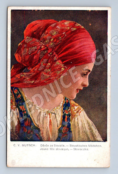 Pohlednice Děvče ze Slovače Muttich kroj (M9026)