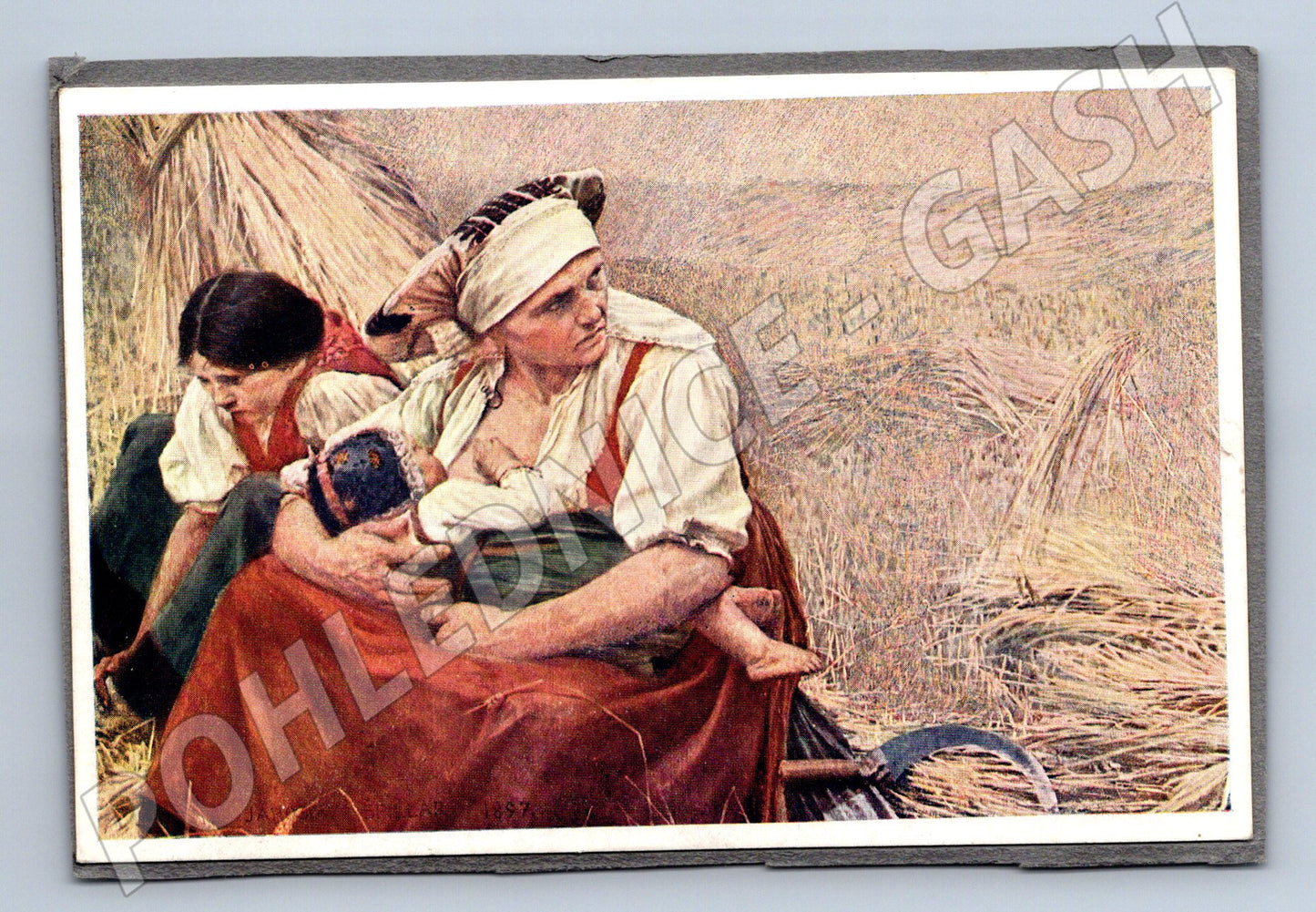 Pohlednice venkovská malba matka s dítětem žně (M9027)