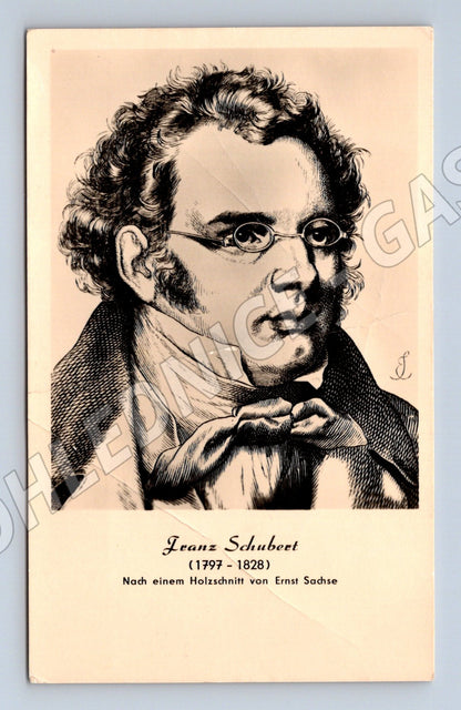 Postcard Franz Schubert woodcut 1958 (M9065)