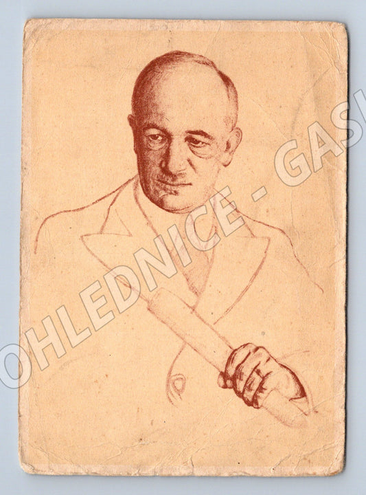 Postcard portrait of a man with a cane drawing of an elderly man (M9108)