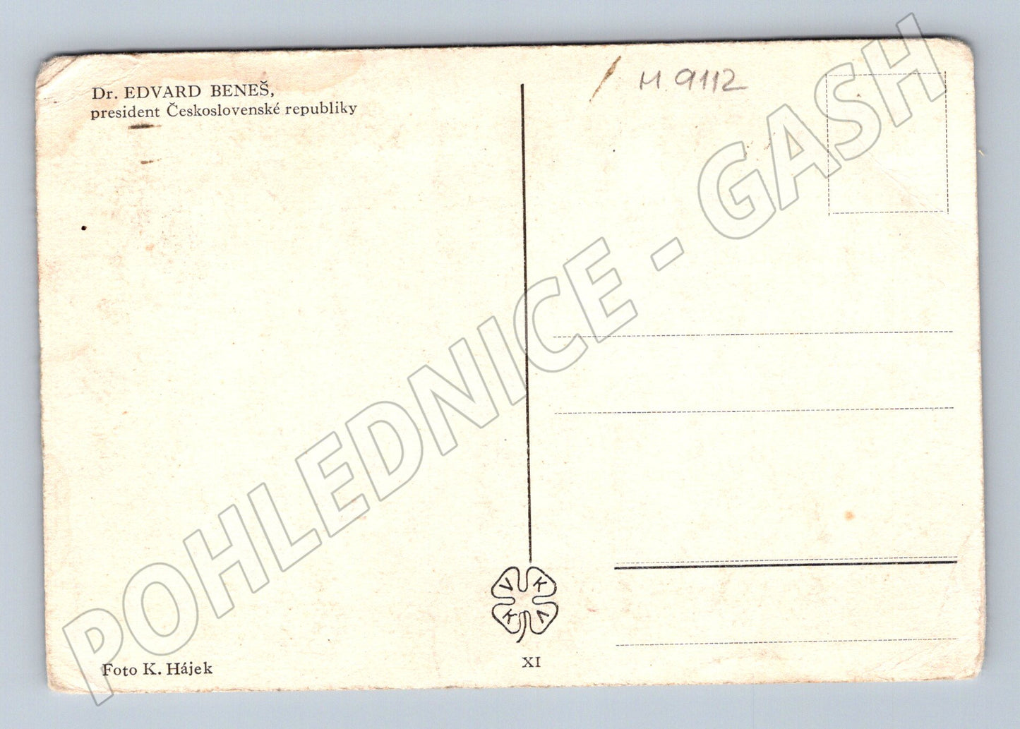 Postcard Edvard Beneš photo K Hájek original (M9112)