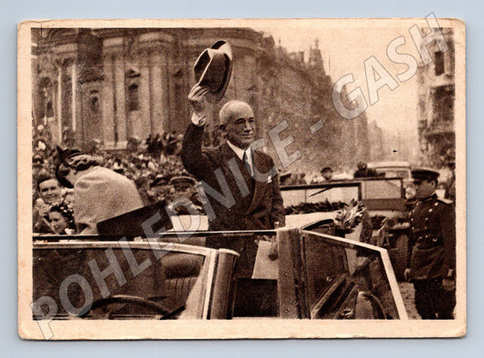 Postcard of President Beneš's arrival at Staromák (M9116)