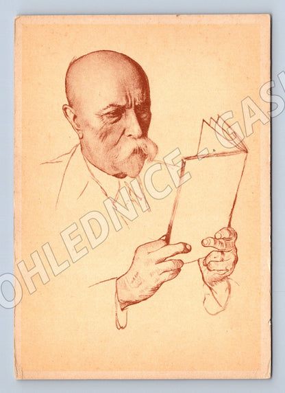 Postcard portrait of a man with a book drawing (M9122)