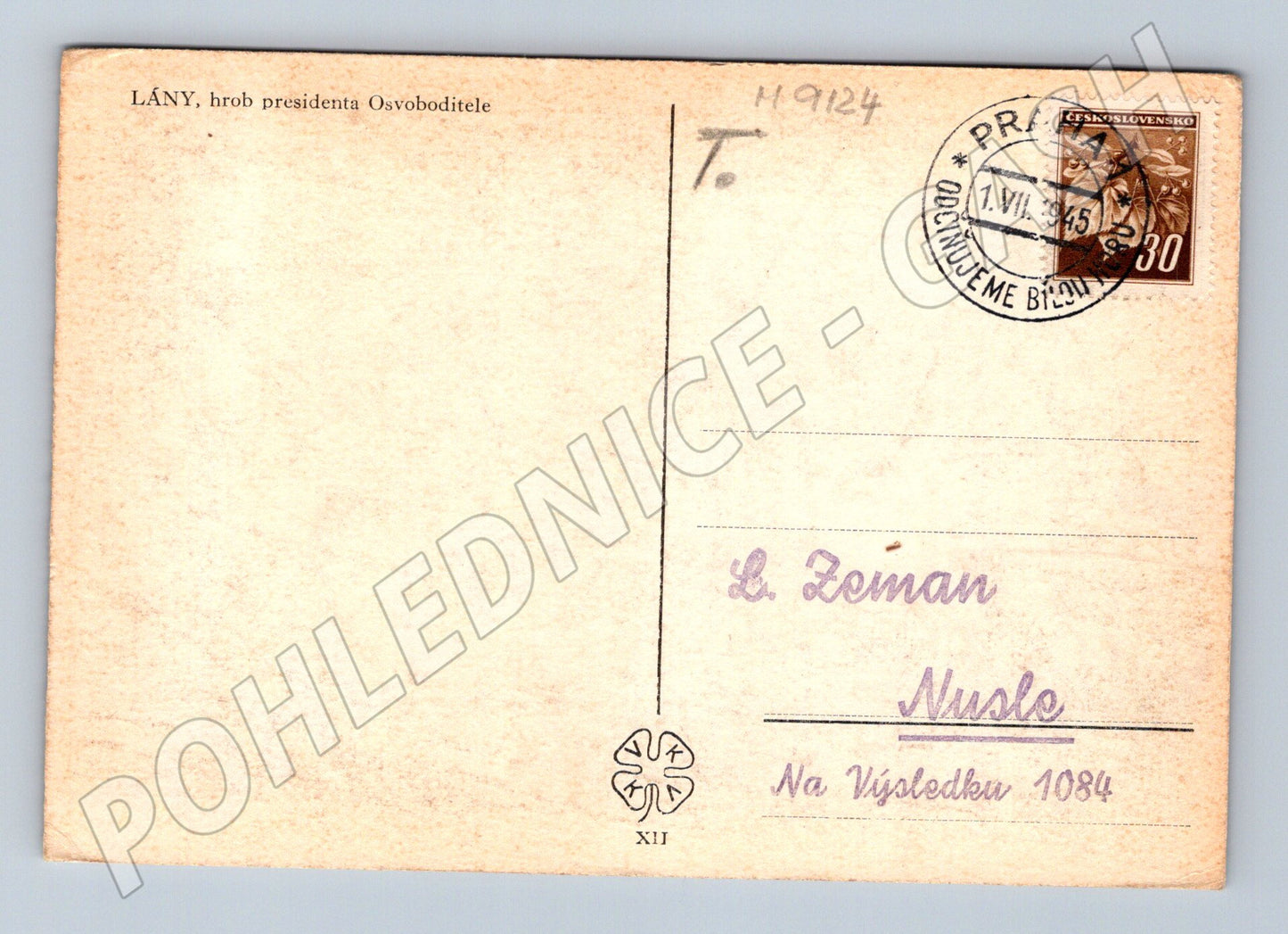 Postcard Lány grave of TG Masaryk, commemorative 1945 (M9124)