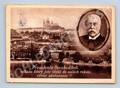 Postcard TG Masaryk and Prague Castle 1935 (M9125)