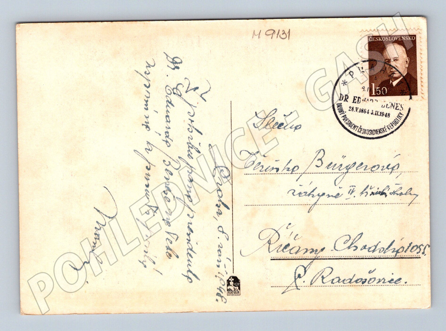 Pohlednice Dr Edvard Beneš razítko a známka (M9131)