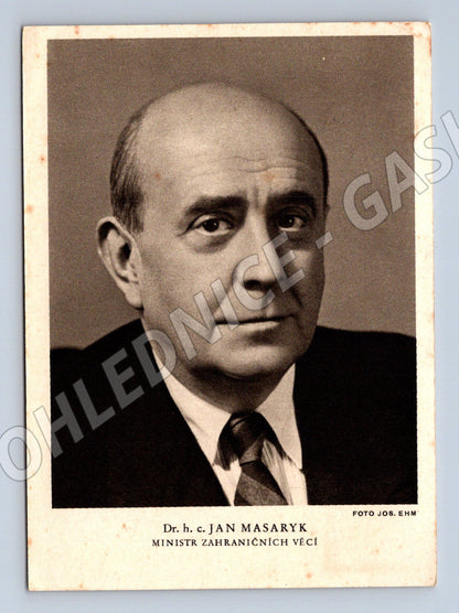 Postcard Jan Masaryk 1948 postmark Prague 1 (M9149)