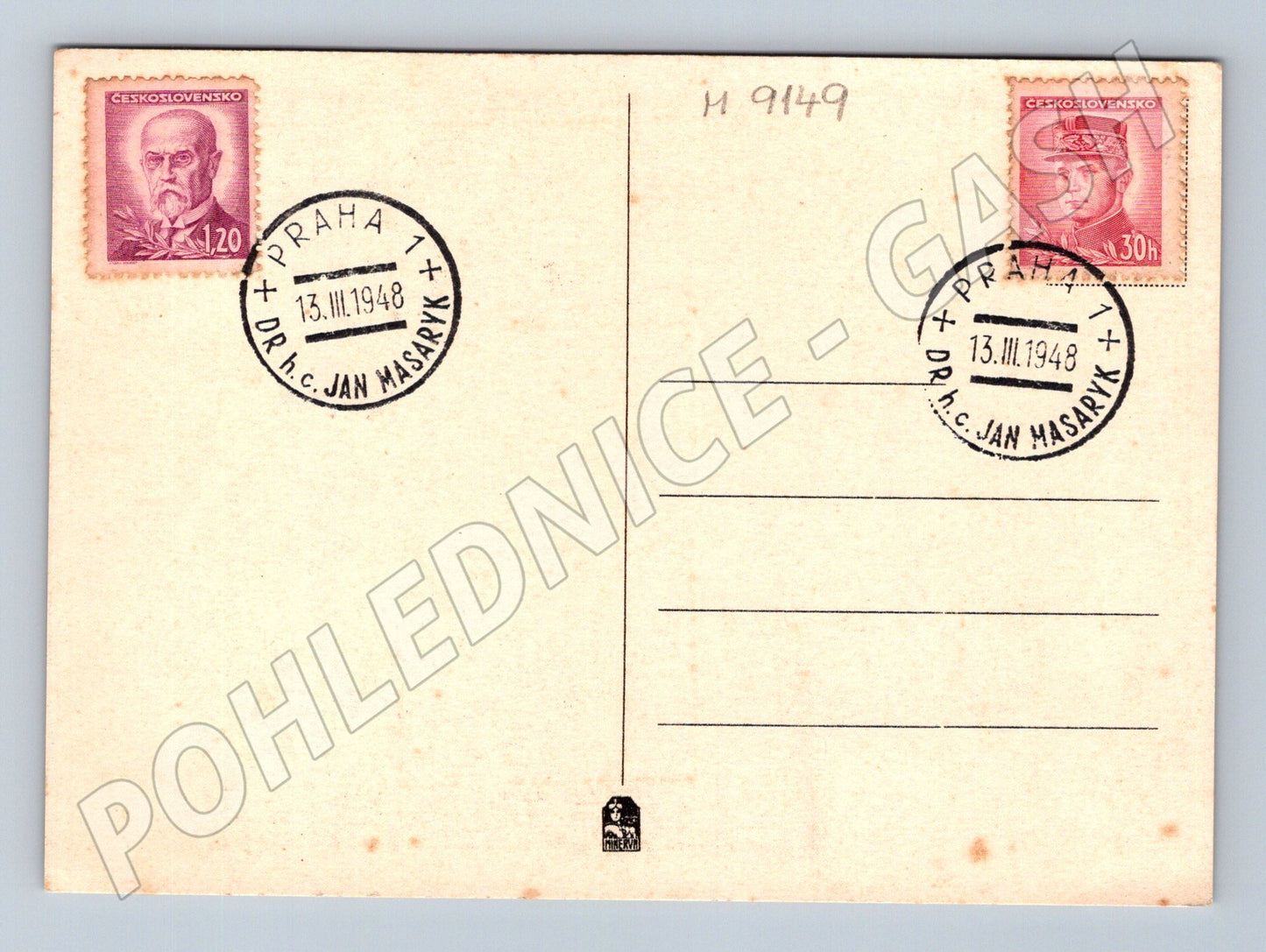Postcard Jan Masaryk 1948 postmark Prague 1 (M9149)