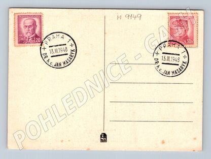 Postcard Jan Masaryk 1948 postmark Prague 1 (M9149)