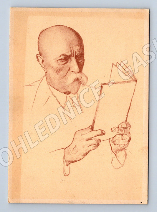 Postcard portrait of a man with a book drawing (M9161)