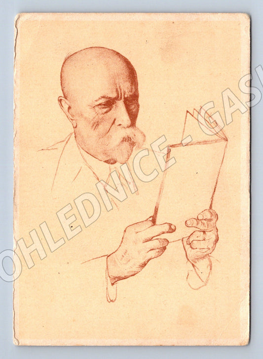 Postcard USSR man with a book drawing (M9180)
