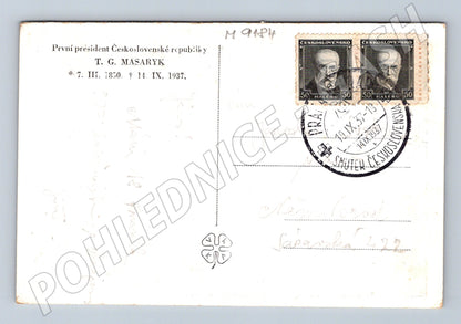 Pohlednice T G Masaryk smuteční 1937 razítko (M9184)