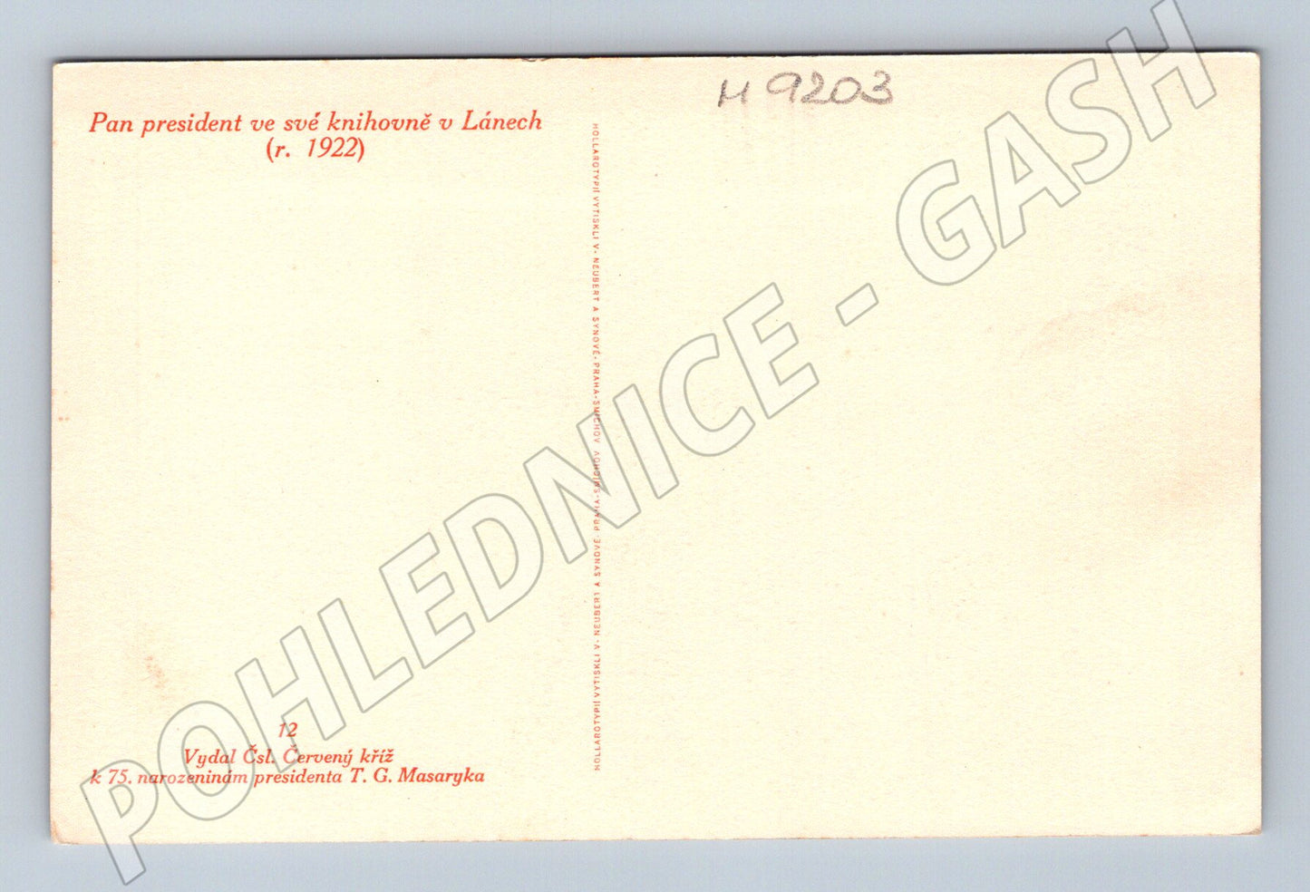 Pohlednice T G Masaryk knihovna Lány 1922 (M9203)