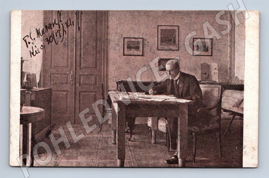 Postcard TG Masaryk at the table, the first president (M9209)