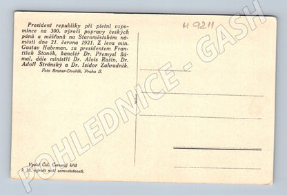 Postcard 300th anniversary of the execution of the Czech lords 1921 (M9211)