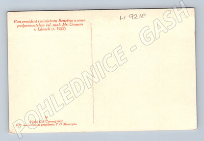 Postcard TG Masaryk Beneš Crane Lány (M9218)