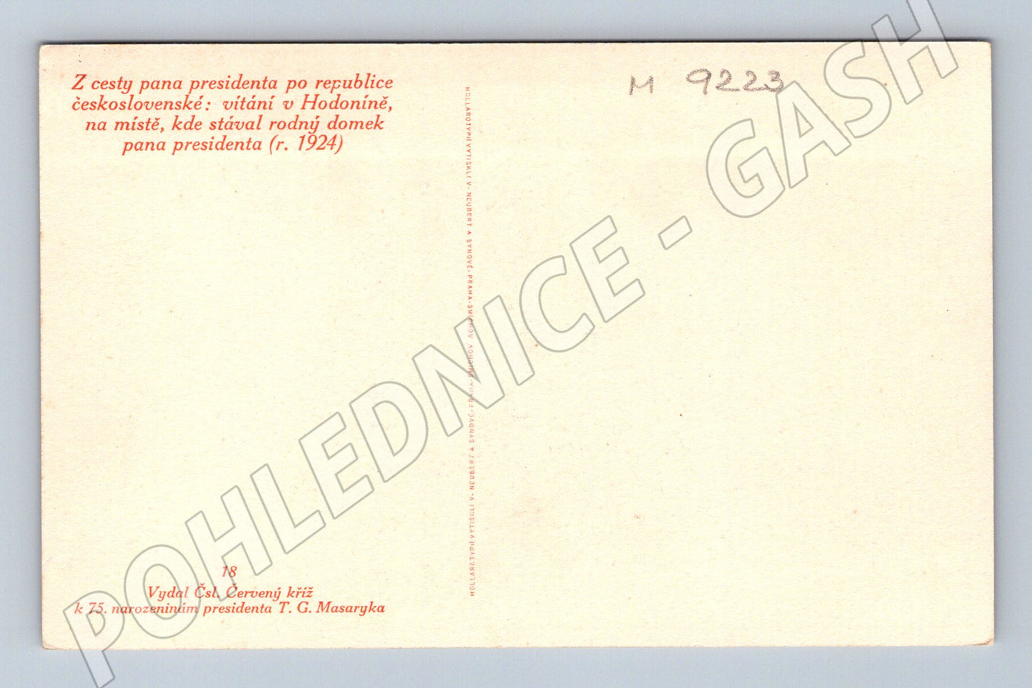 Postcard Welcoming TG Masaryk in Hodonín (M9223)