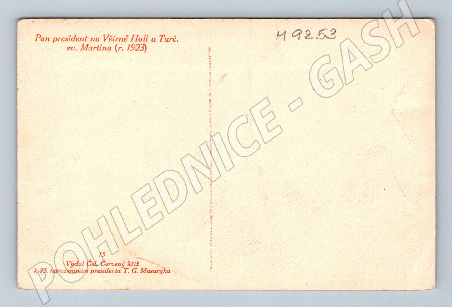 Pohlednice Masaryk Větrná Hůl 1923 originál (M9253)
