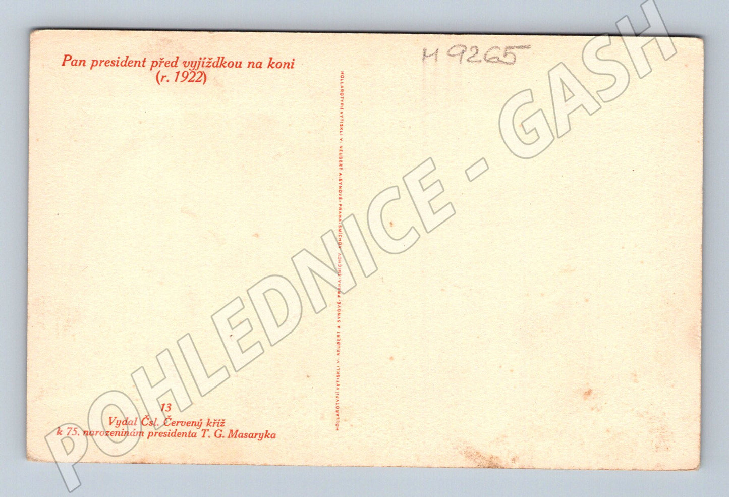 Postcard Masaryk horseback riding 1922 (M9265)