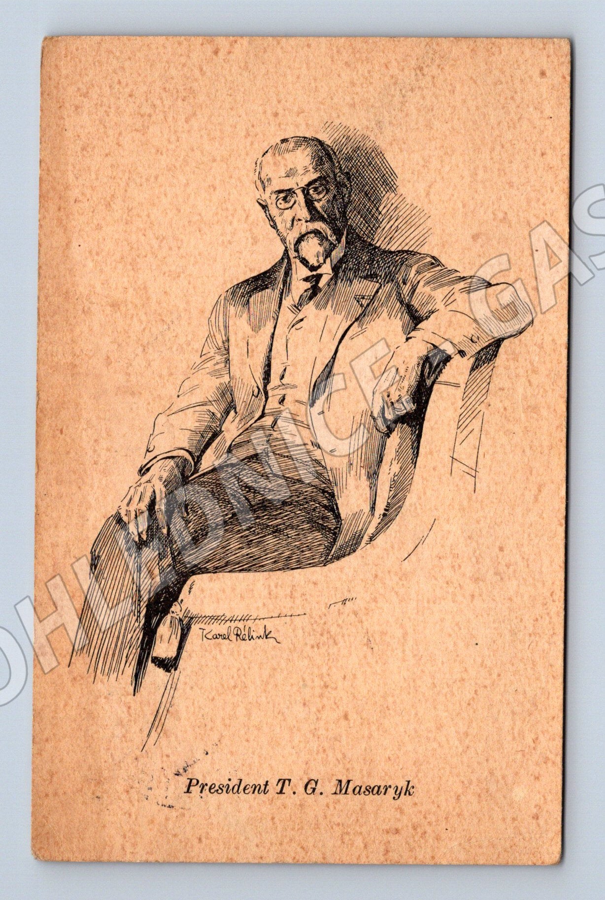 Postcard President Masaryk drawing used (M9271)