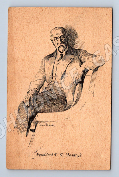 Postcard President Masaryk drawing used (M9271)