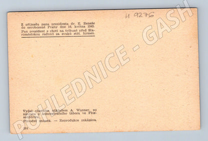 Postcard Beneš and his wife Prague 1945 arrival (M9276)