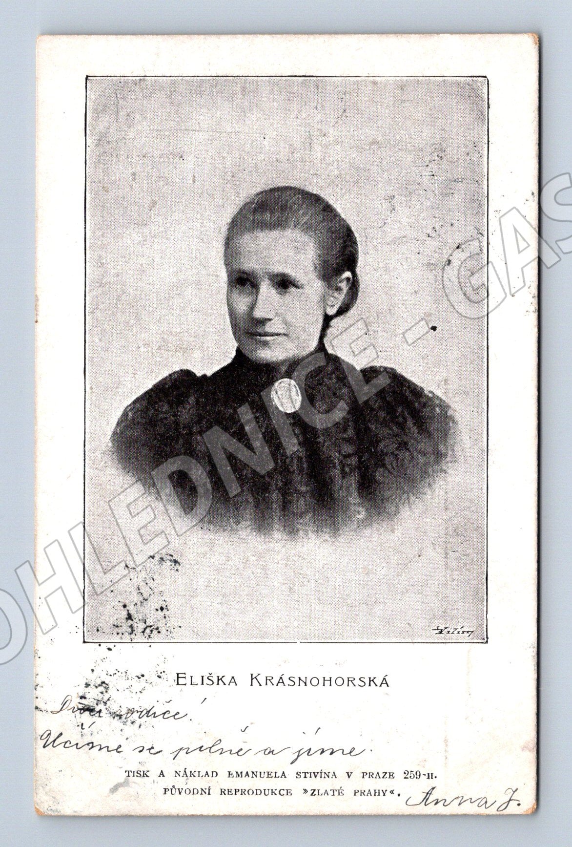 Postcard by Eliška Krásnohorská sent in 1904 (M9336)