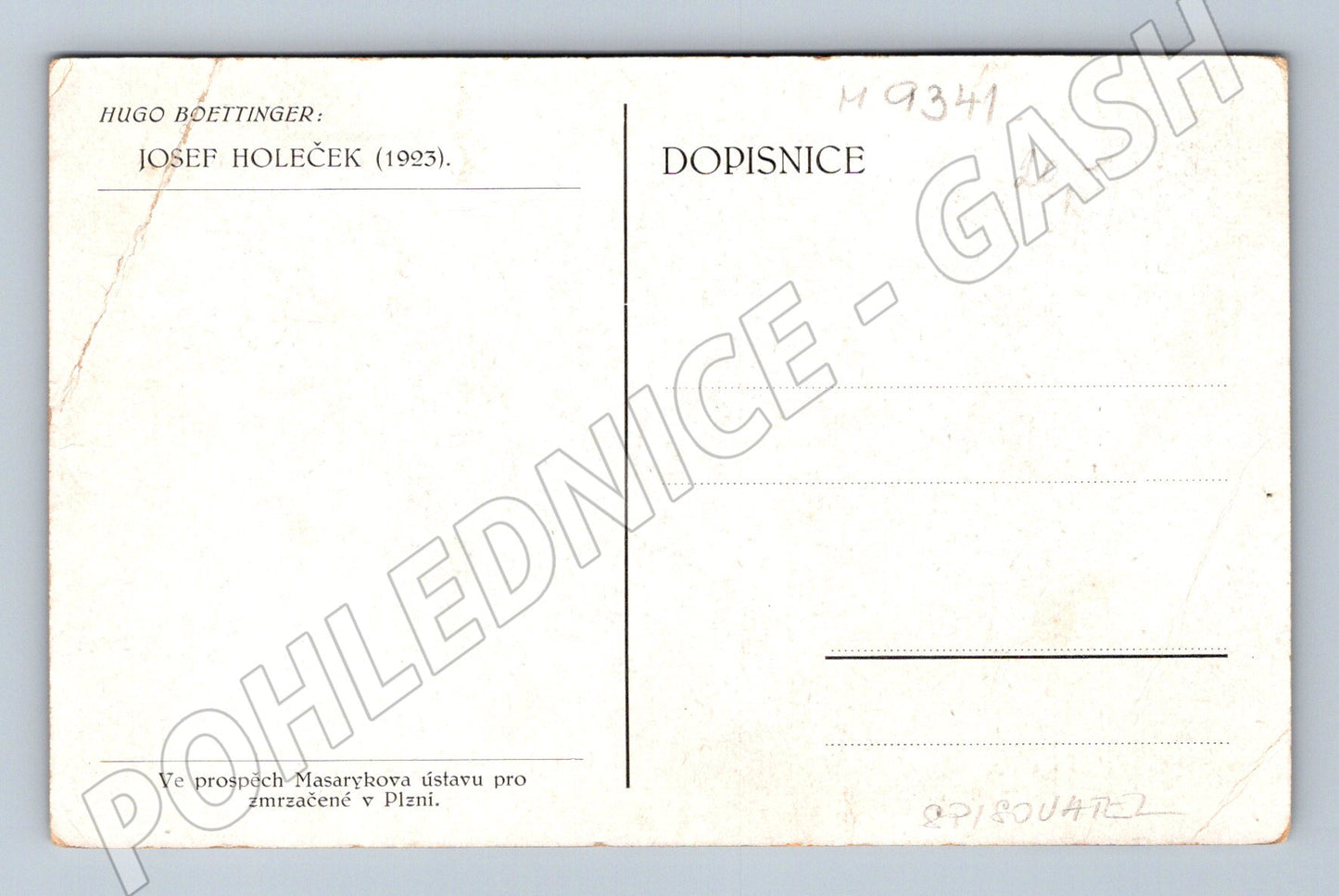 Postcard Josef Holeček Hugo Boettinger 1923 (M9341)
