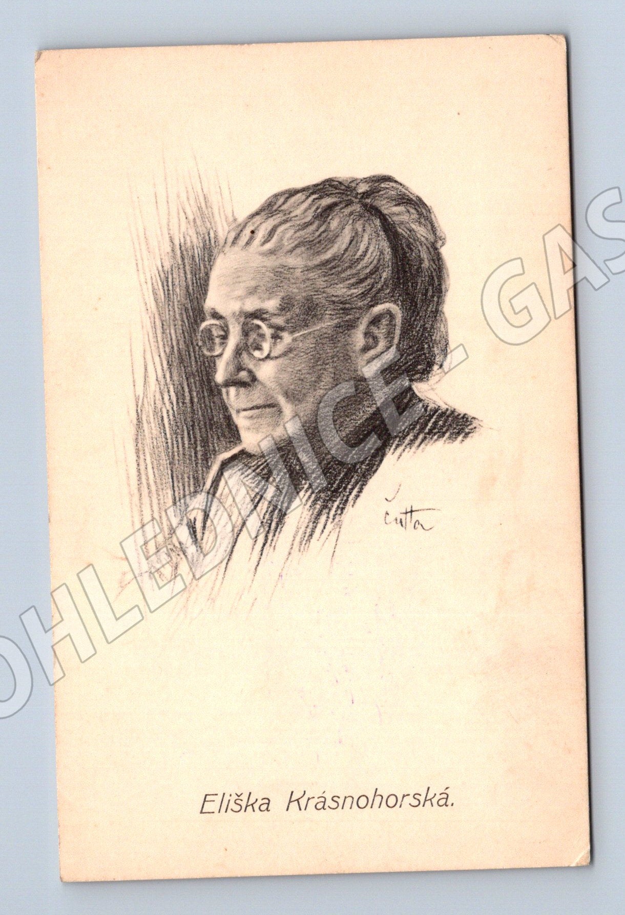 Postcard Eliška Krásnohorská portrait school stamp (M9350)