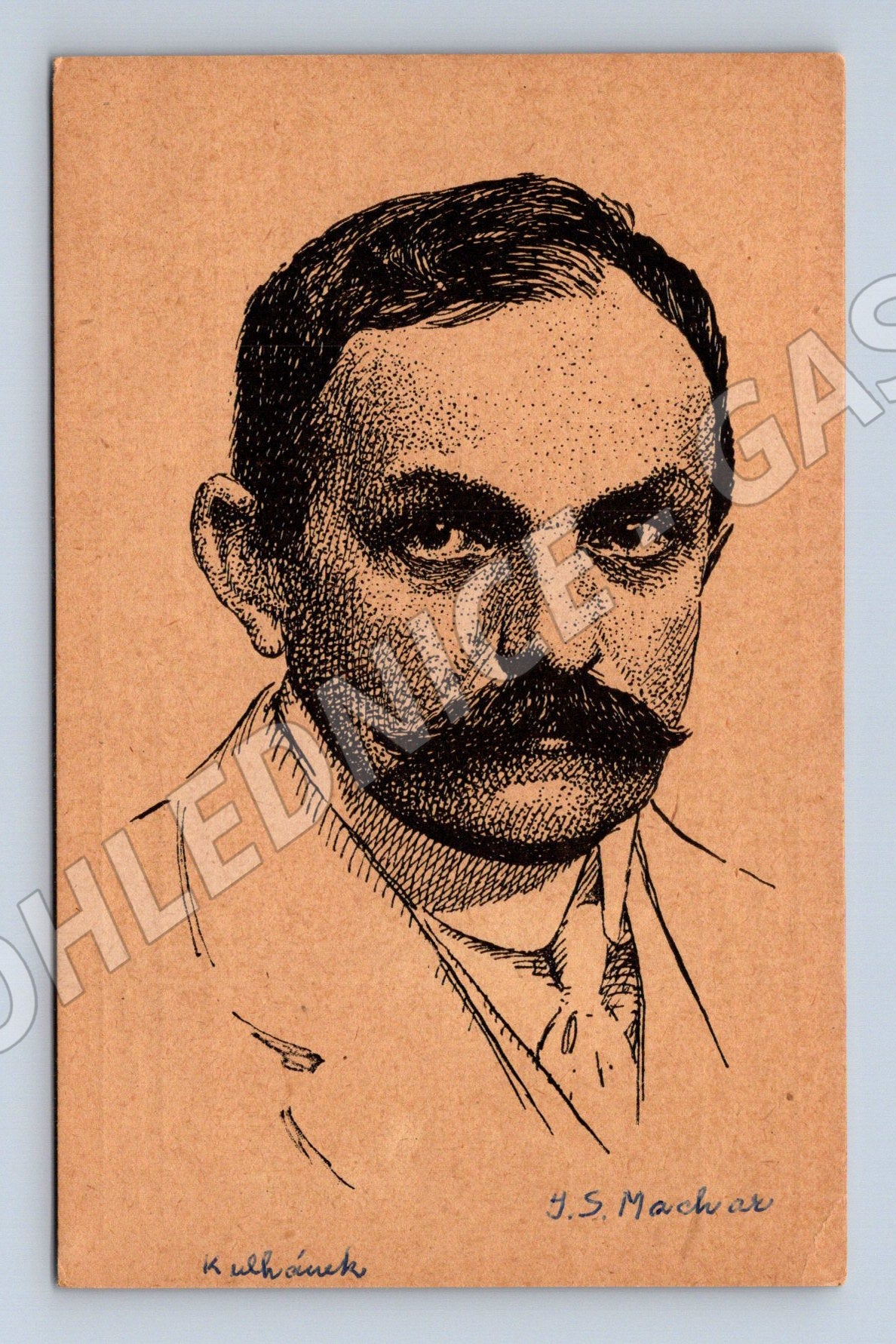 Postcard JS Machar line drawing Kulhánek (M9353)