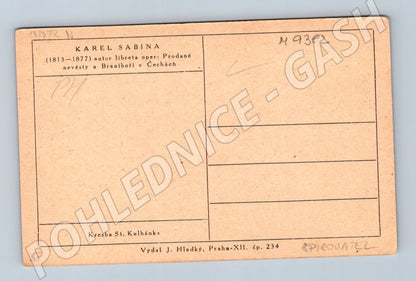 Postcard Karel Sabina author of The Bartered Bride (M9382)