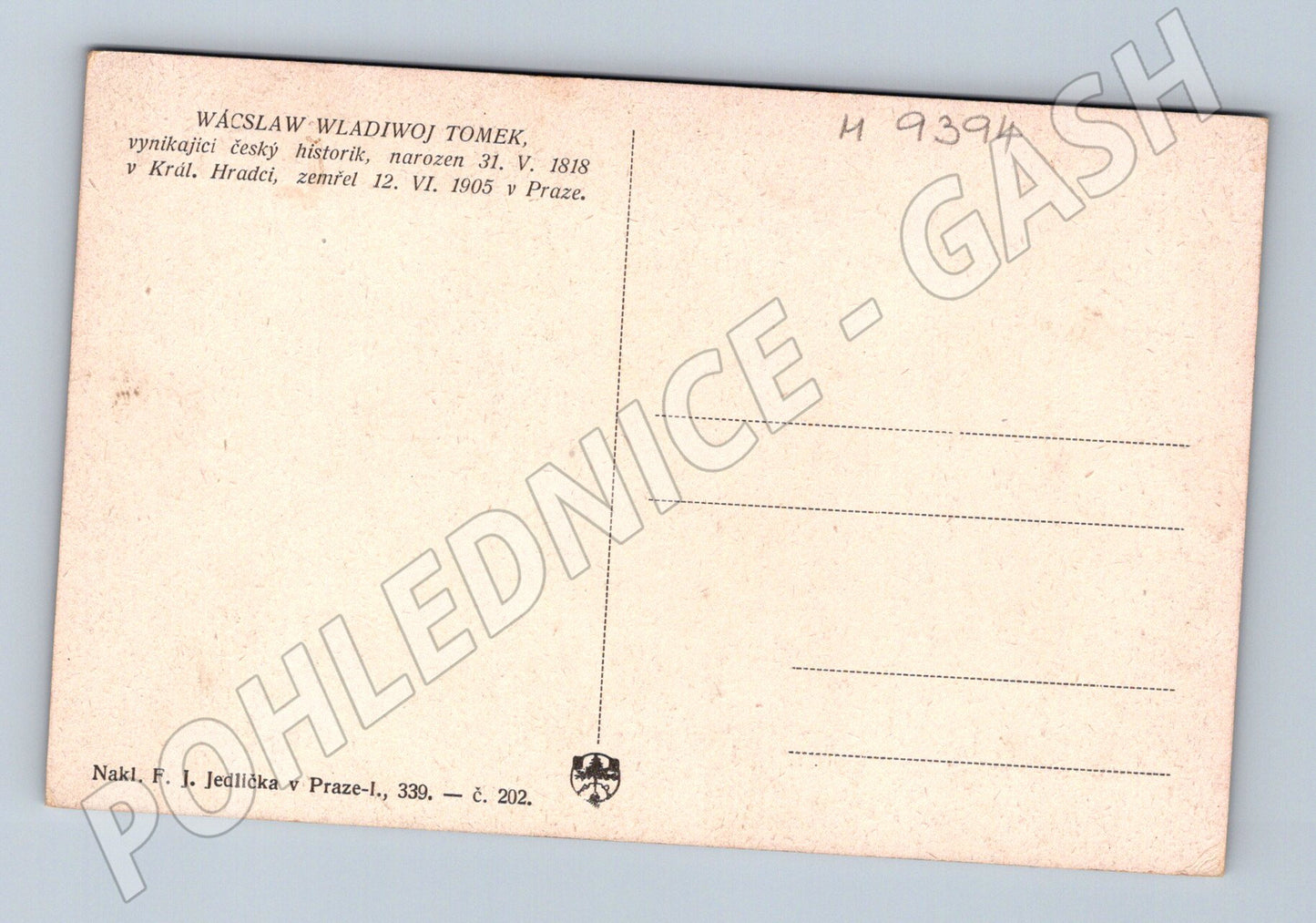 Postcard Václav Vladivoj Tomek Czech historian (M9394)